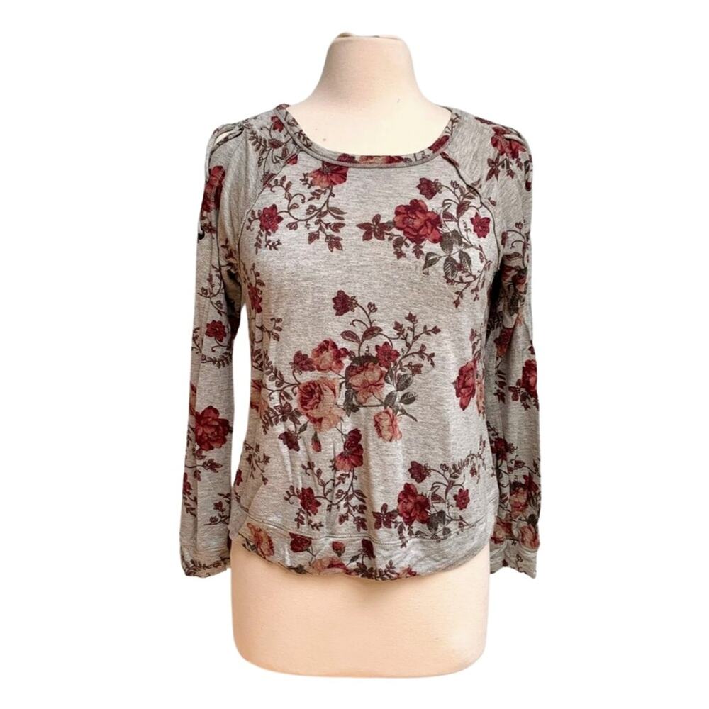 Floral Lace Up Cold Shoulder Cutout Sweater